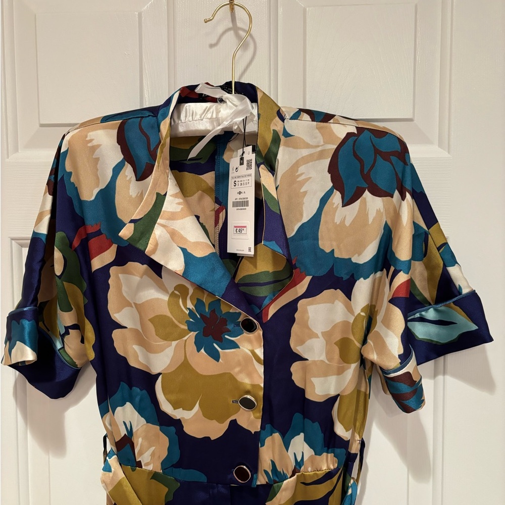 Zara Floral Jumpsuit in Navy, Teal, Mustard & Cream small - Picture 8 of 8